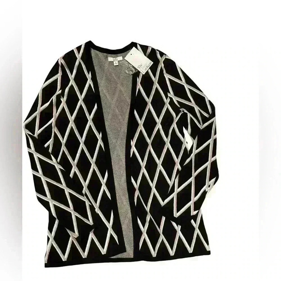 croft & barrow Sweaters - Croft and Barrow NWT Open Cardigan Black White Tan Originally $36
